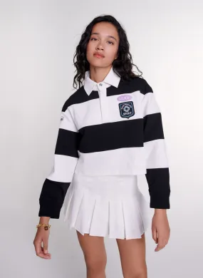 MAJE  Polo droit court en coton rayé - Noir