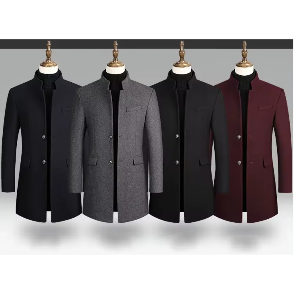 Manteau moderne à col montant et coupe slim