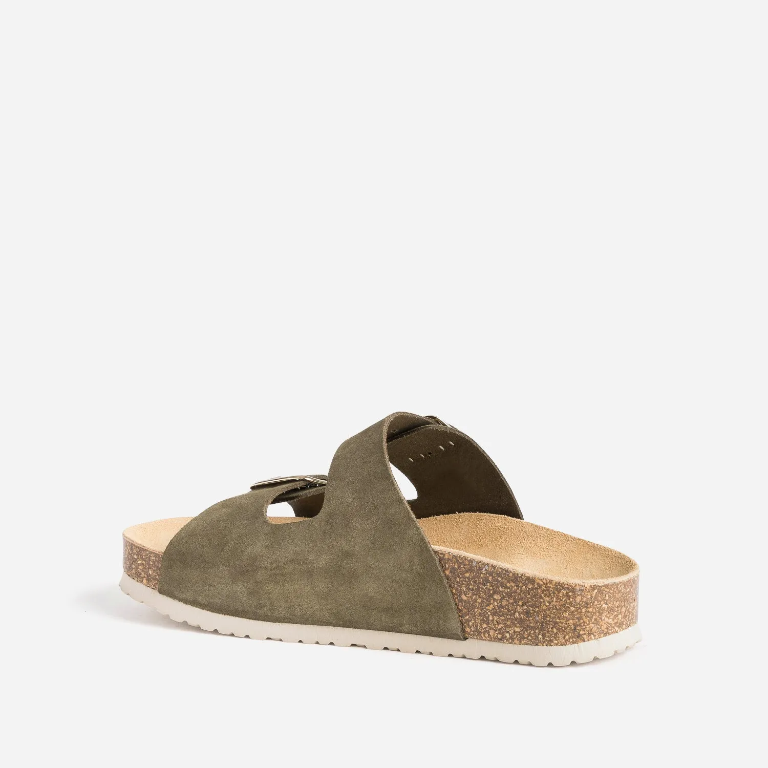 Mule anatomique kaki en cuir velours éco-conçu - Mules / Tongs Femme | ERAM