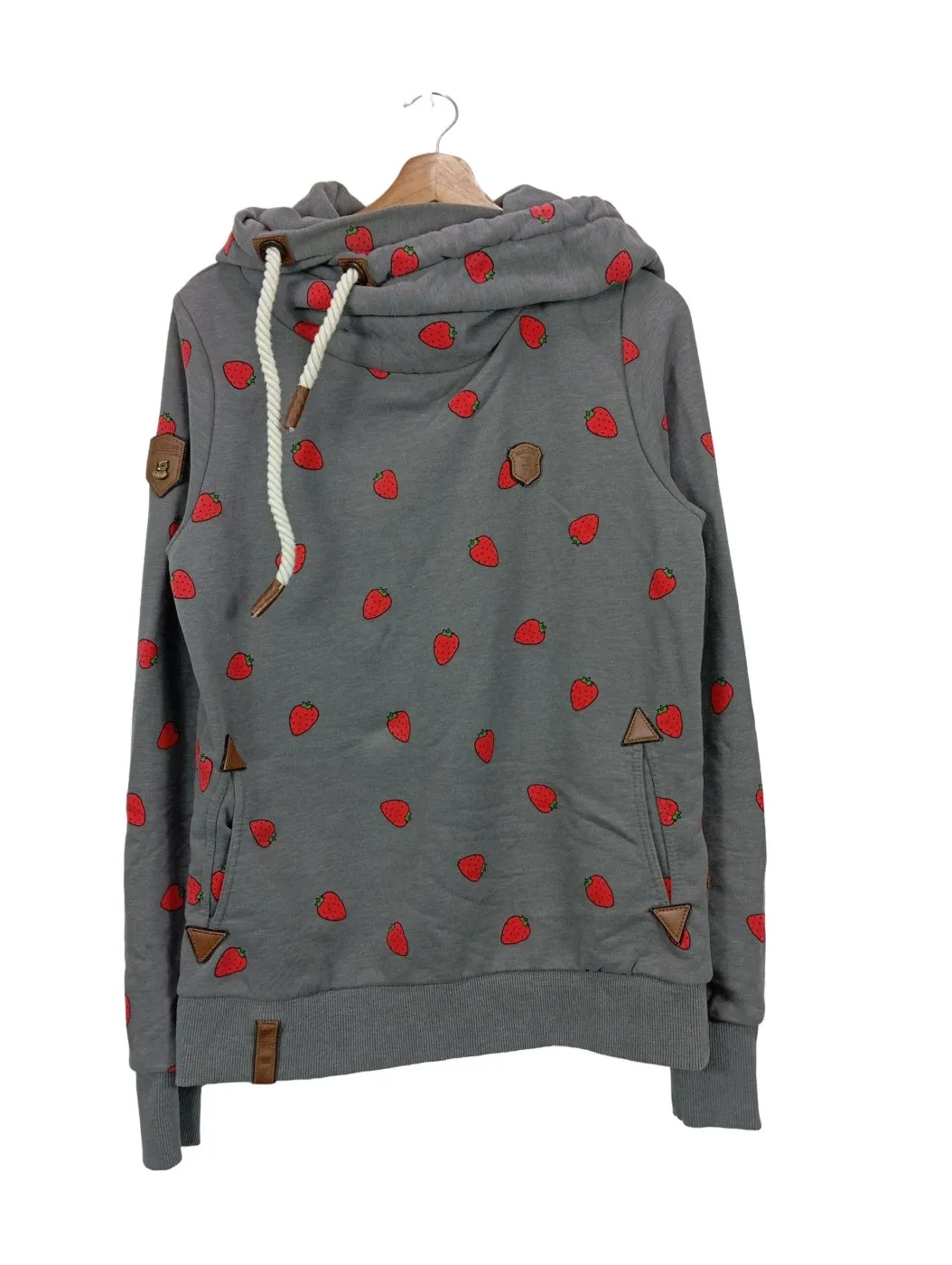 Naketano Sweat à capuche gris clair-rouge imprimé allover style décontracté