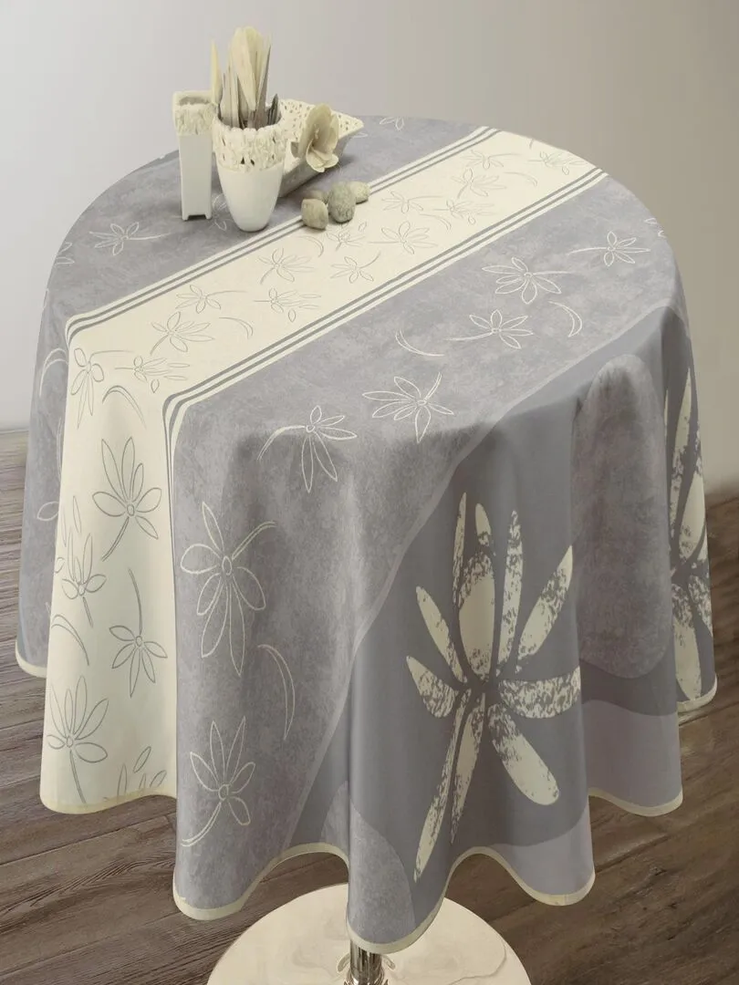 Nappe Anti-taches Lotus Ecru - Ovale 150 x 240 cm - Gris Ecru