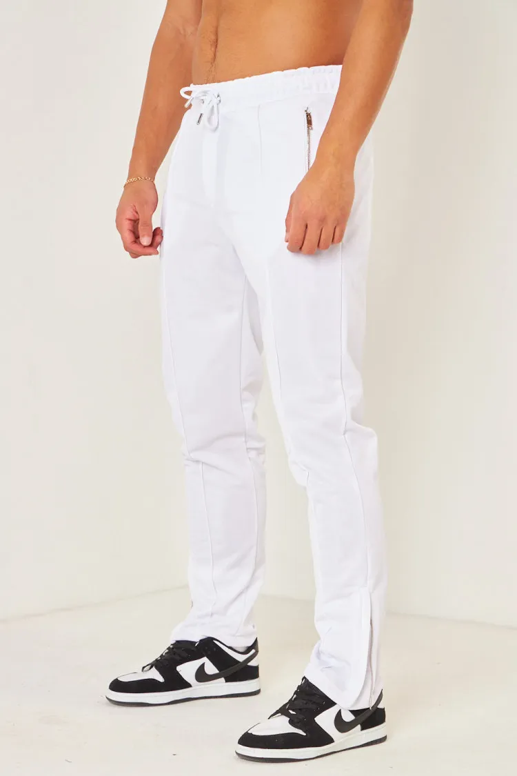 Pantalon de jogging blanc satiné zippé aux chevilles