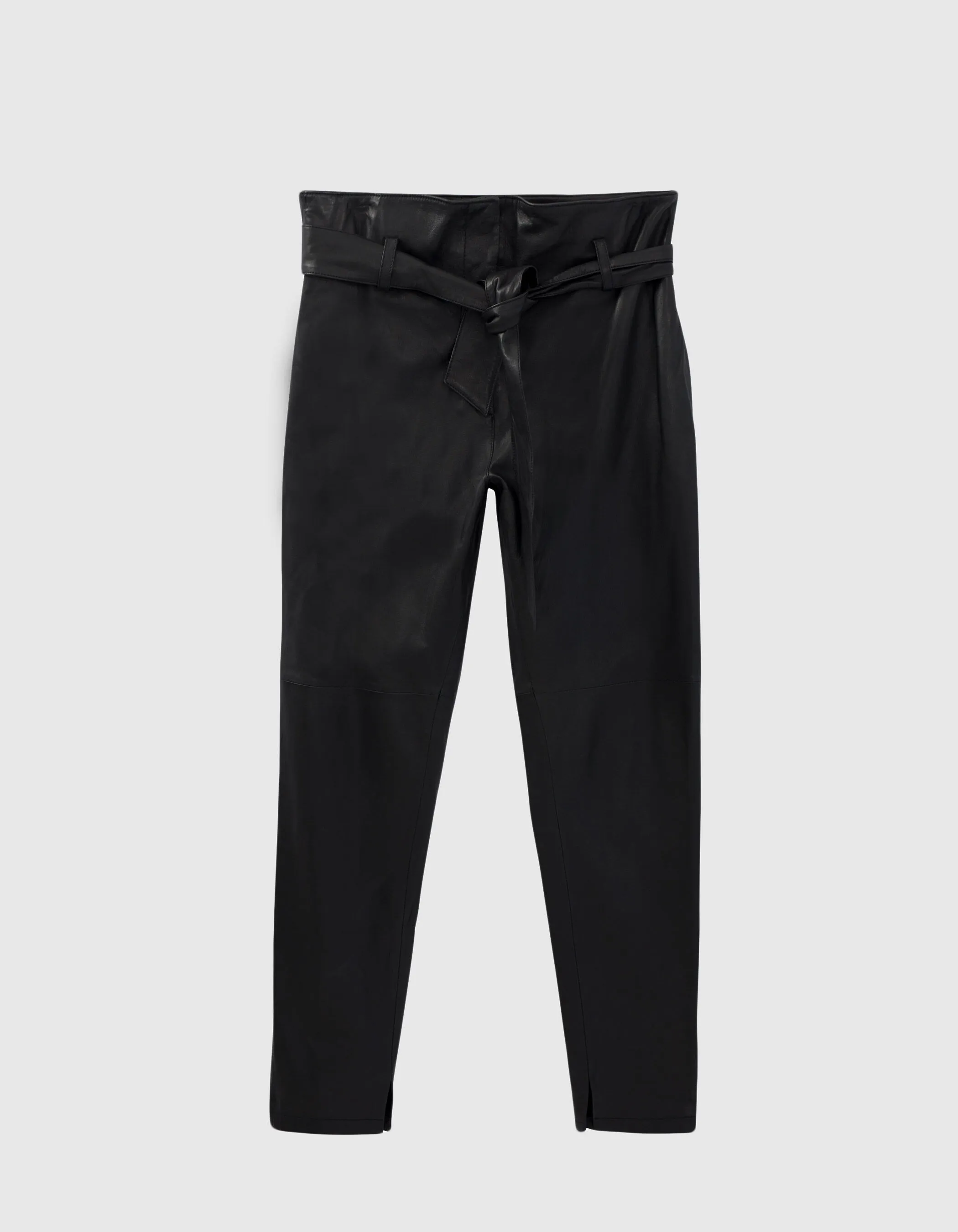 Pantalon noir taille haute en cuir d'agneau femme