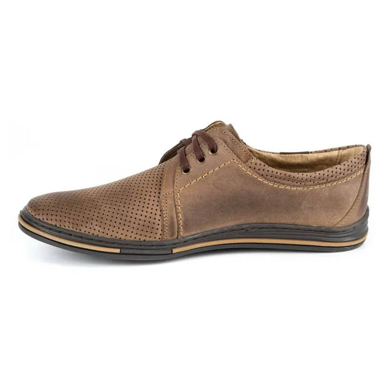 Polbut Chaussures pour hommes en cuir 343 perforation marron brun