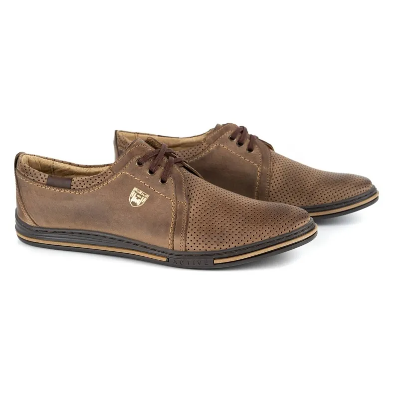 Polbut Chaussures pour hommes en cuir 343 perforation marron brun