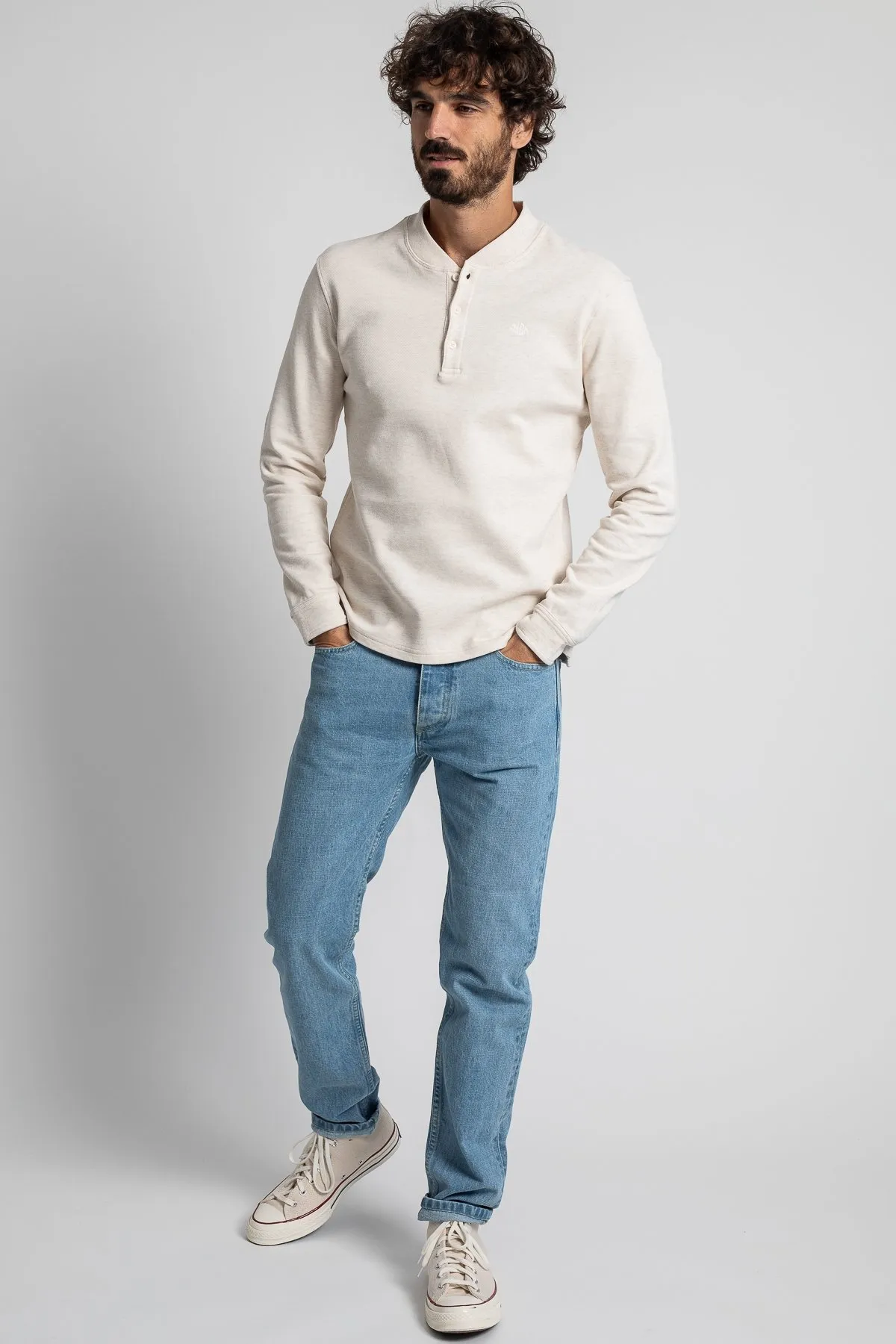 Polo Steeve écru | Polo à manches longues en coton | Mode homme | JAQK Taille XXL Couleur Ecru chiné