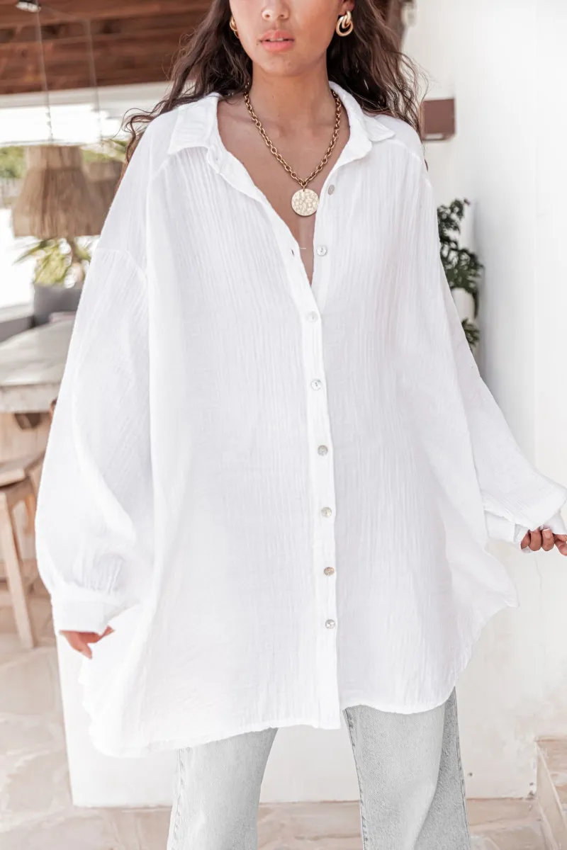 RAPHAËL Blanche Chemise Gaze De Coton loose femme