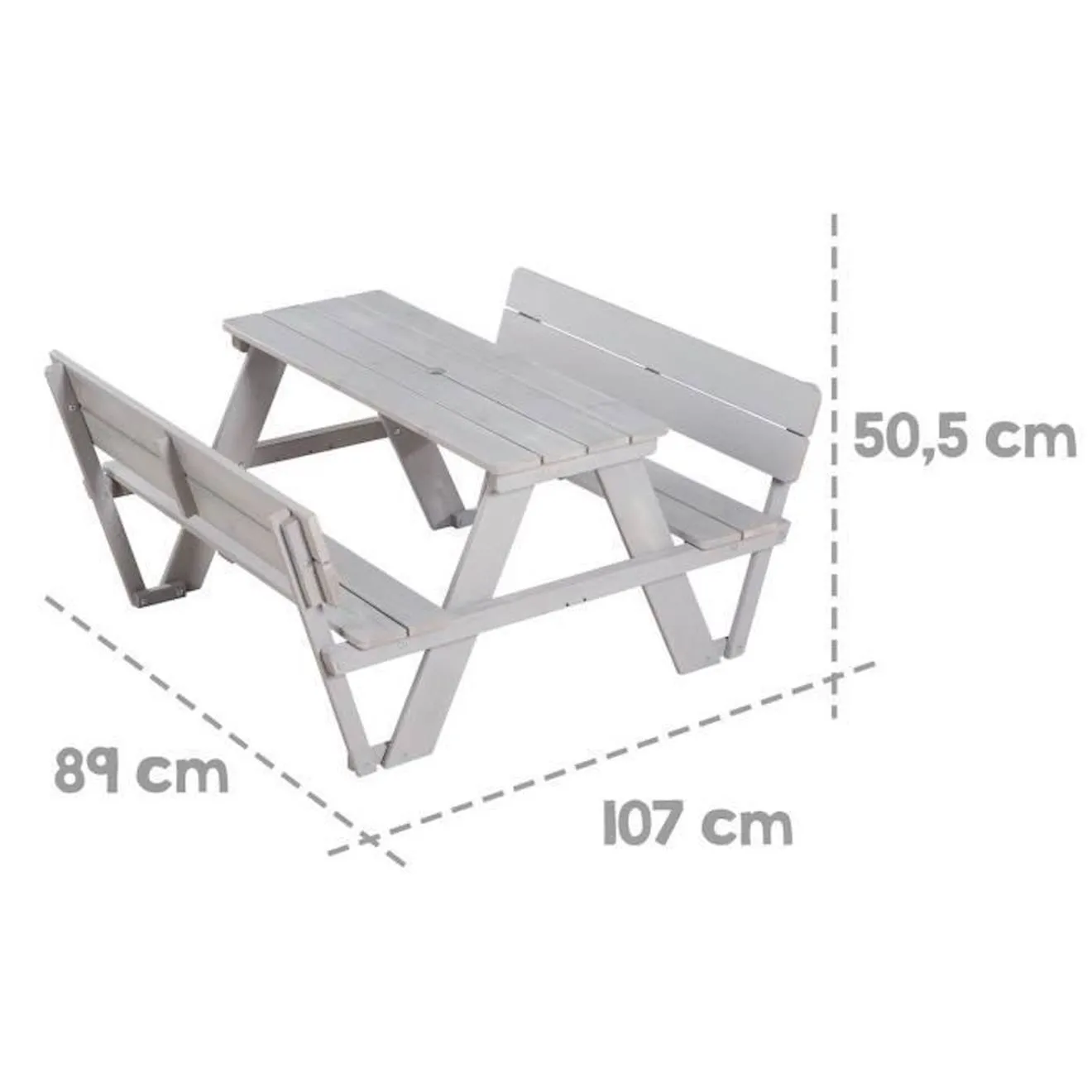 ROBA Table Pique-Nique Enfants avec Parasol 'Outdoor +' en Bois Massif - Table d'Extérieur 4 Places avec Dossiers - 