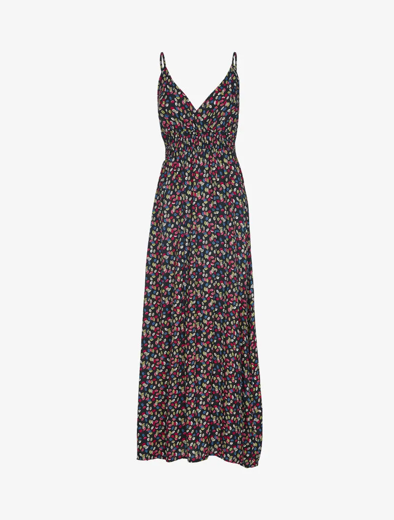 Robe à imprimé petites feuilles colorées - noir
