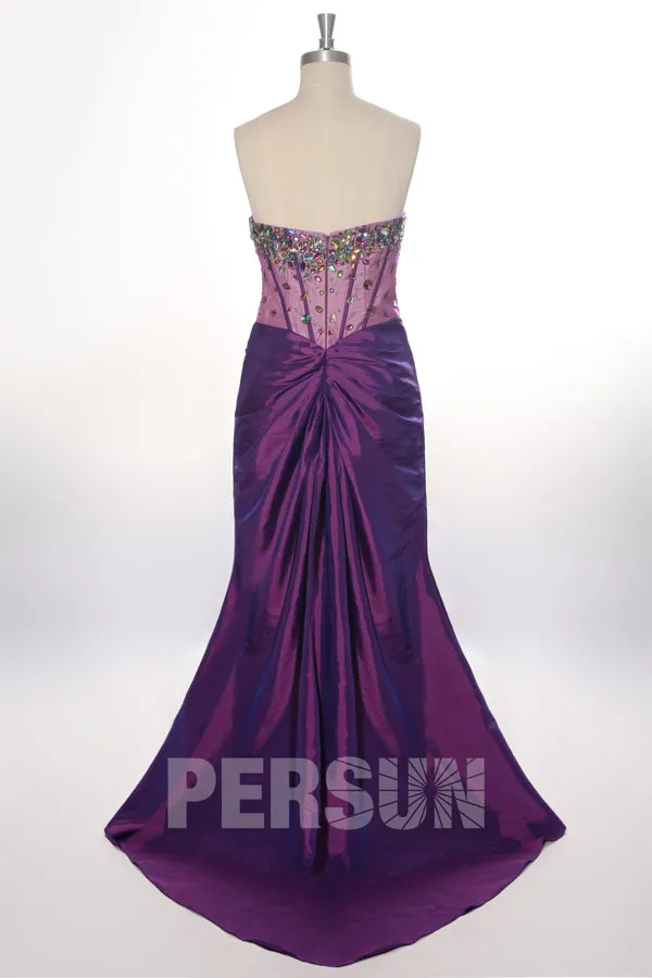 Robe de soirée fendue sirène bustier cœur bijoux colorés