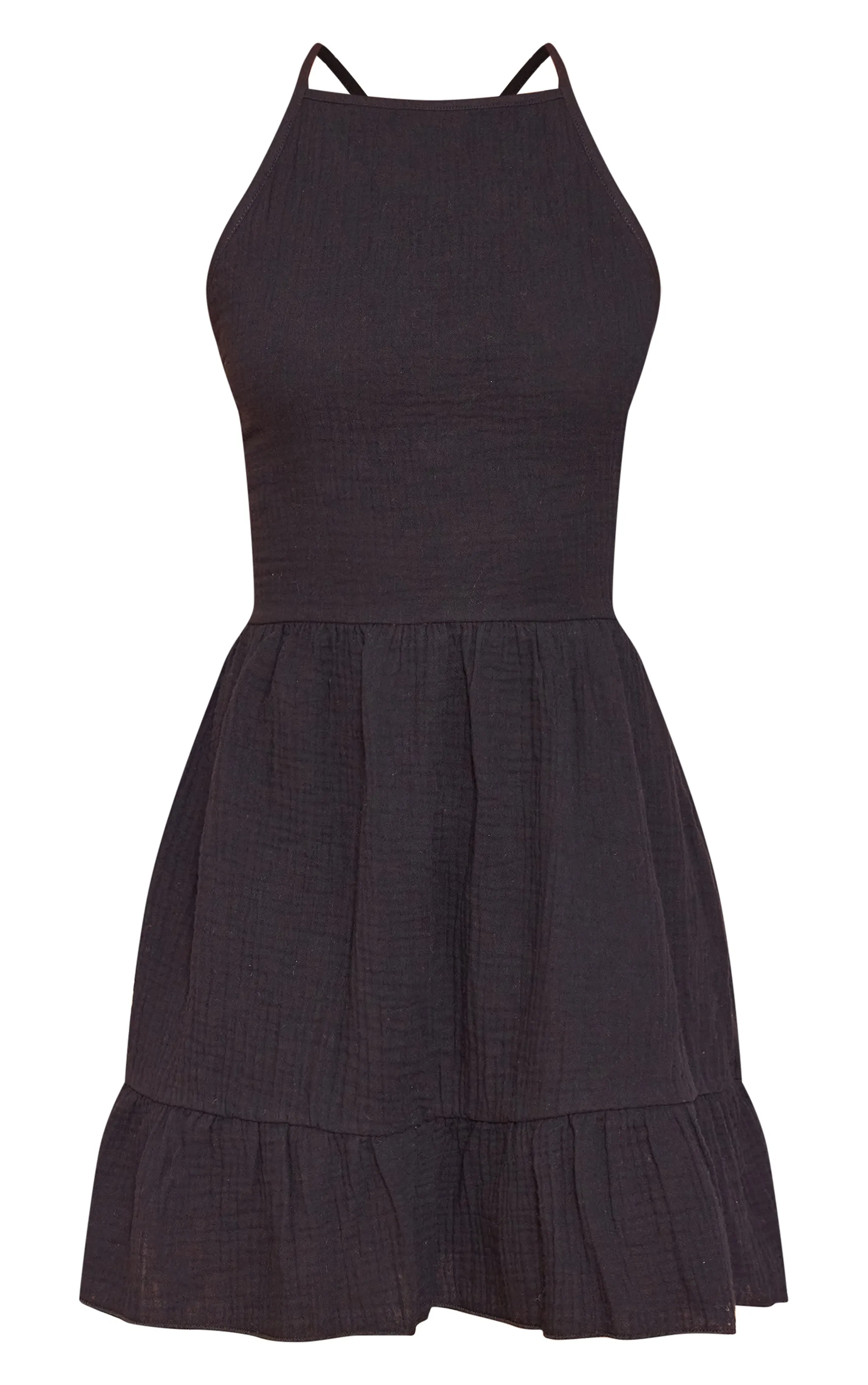 Robe droite noire dos nu à volants