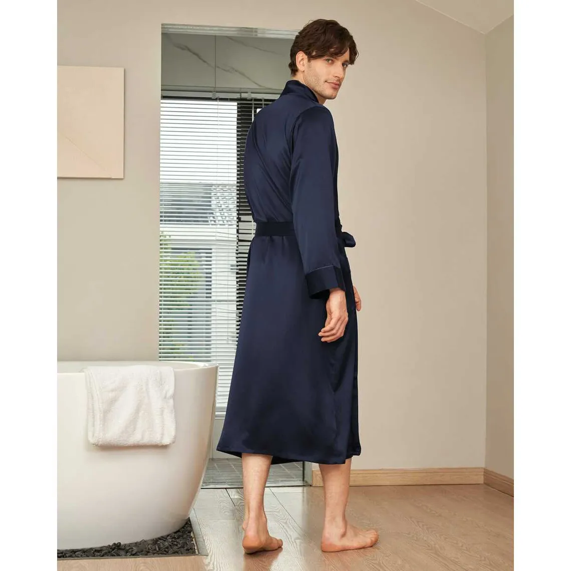 Robe Longue En Soie Luxueuse Classique Pour Homme bleu marine | 3 Suisses