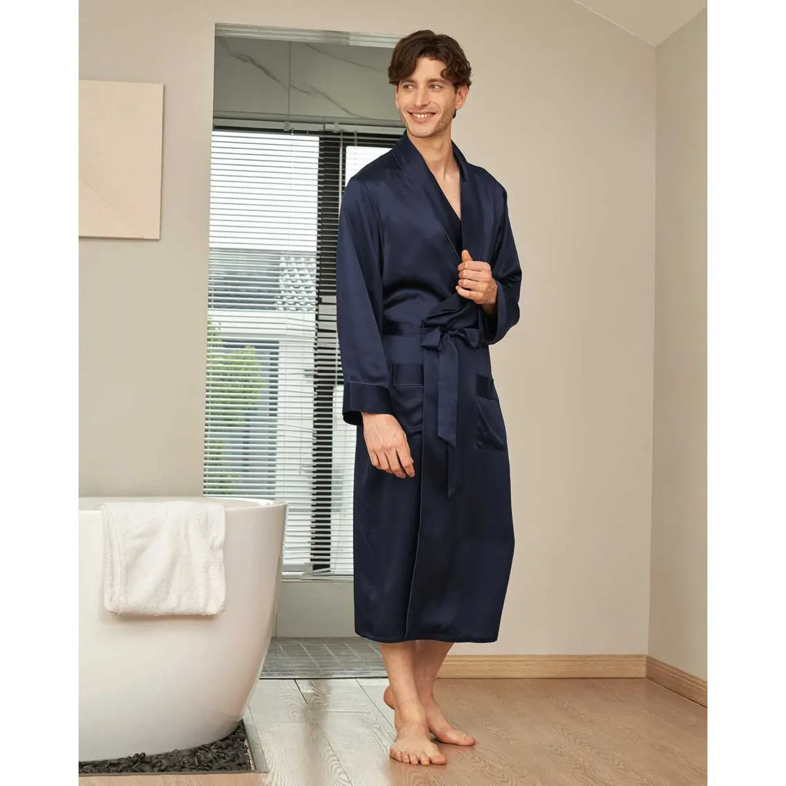 Robe Longue En Soie Luxueuse Classique Pour Homme bleu marine | 3 Suisses