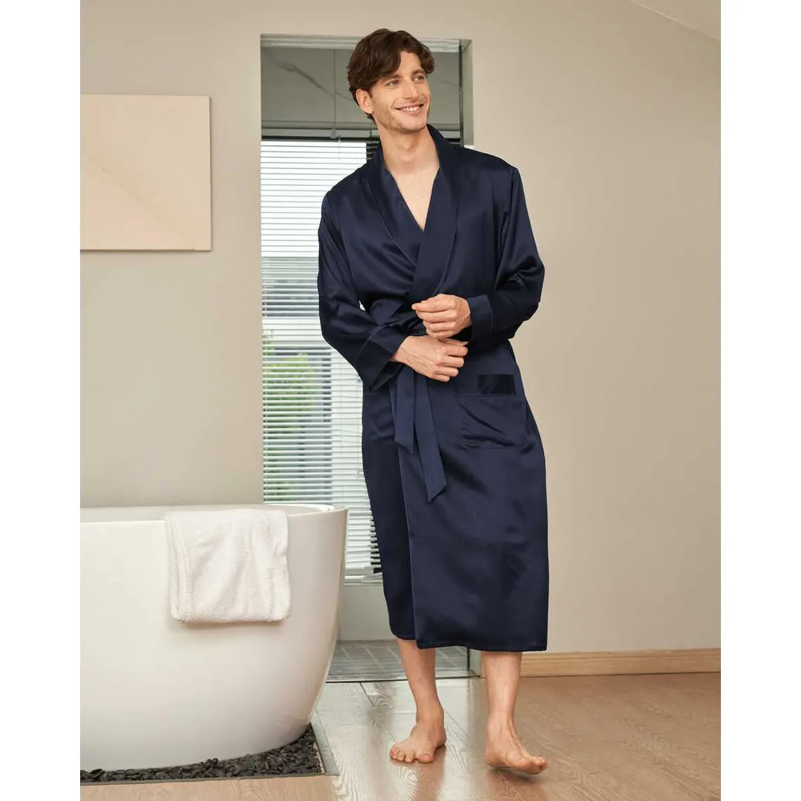 Robe Longue En Soie Luxueuse Classique Pour Homme bleu marine | 3 Suisses