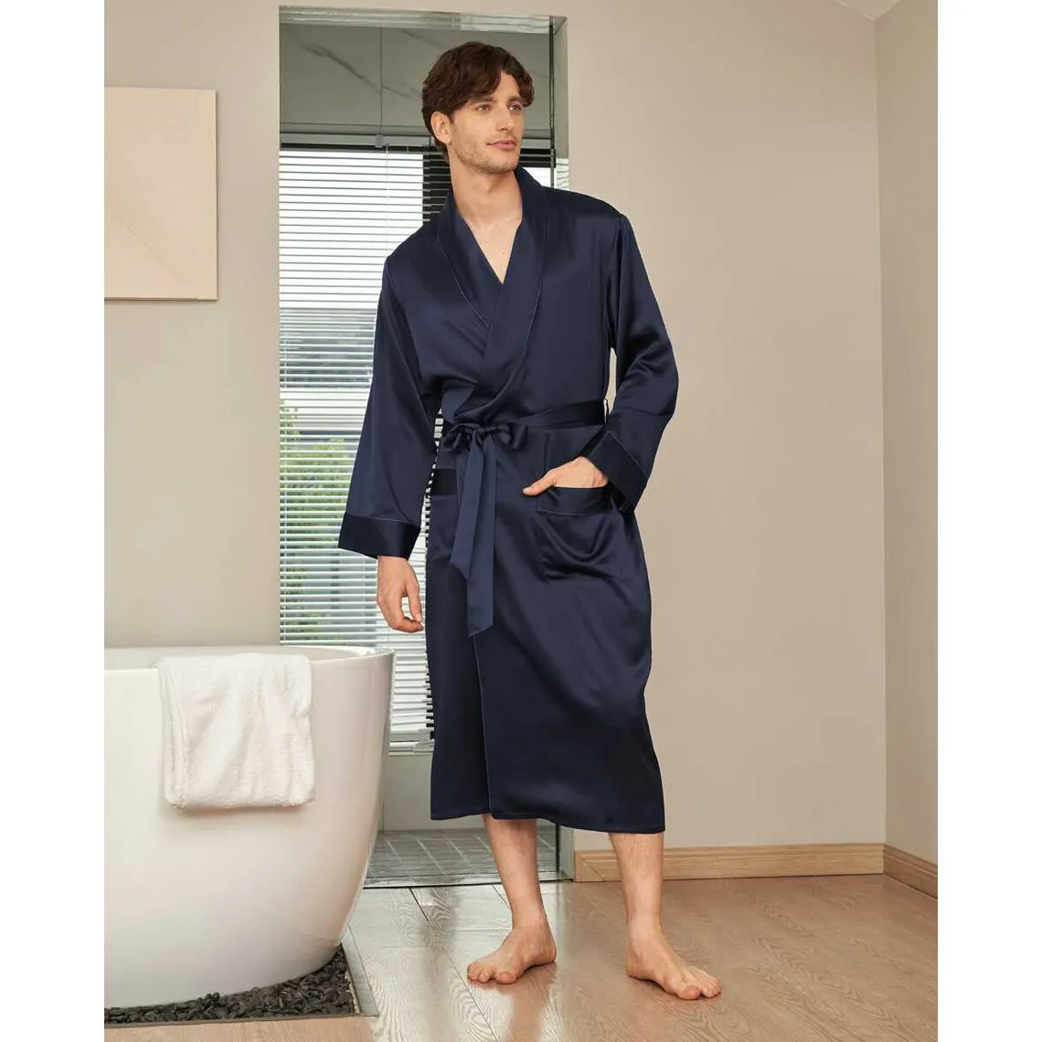 Robe Longue En Soie Luxueuse Classique Pour Homme bleu marine | 3 Suisses