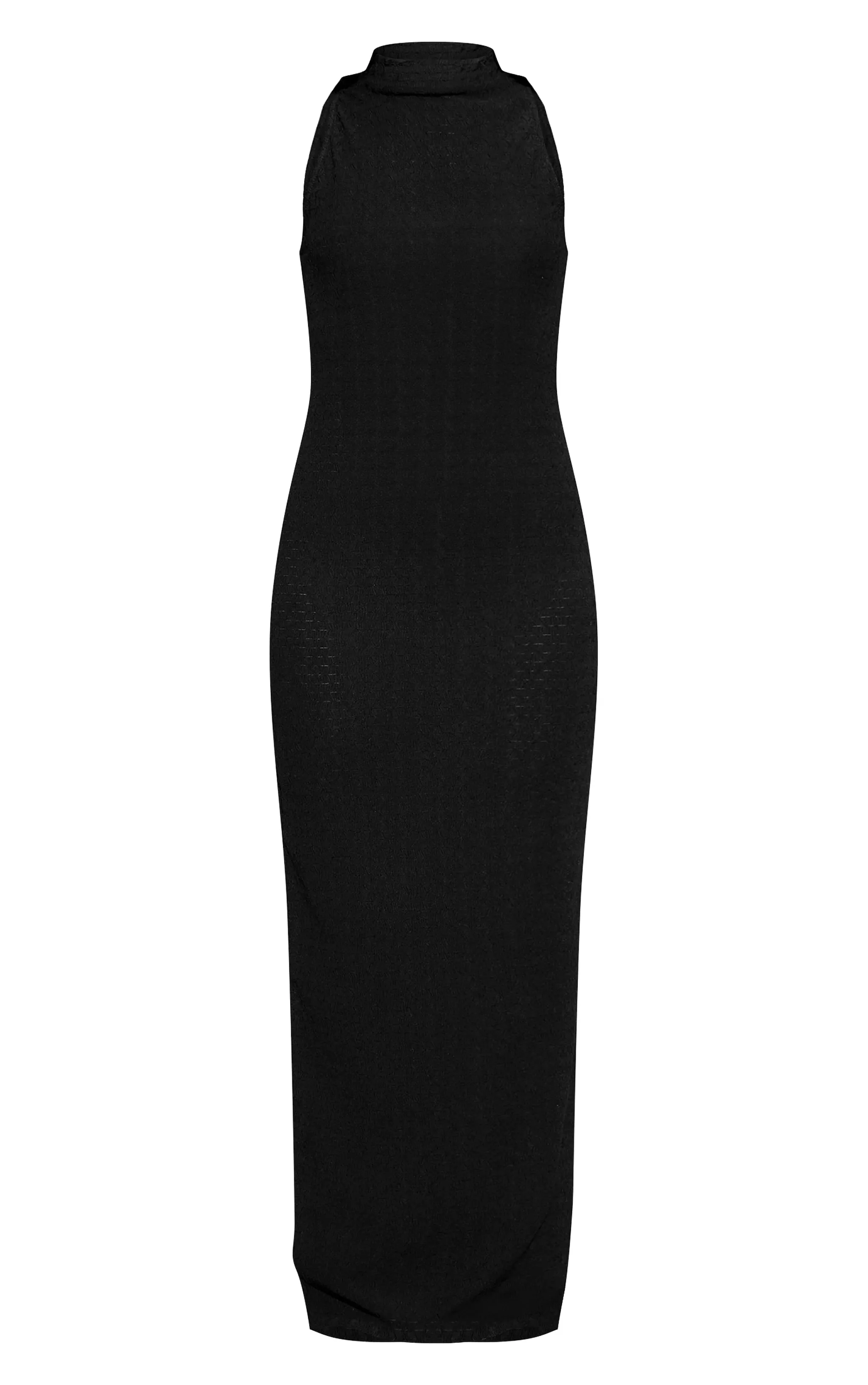 Robe longue texturée noire à col montant