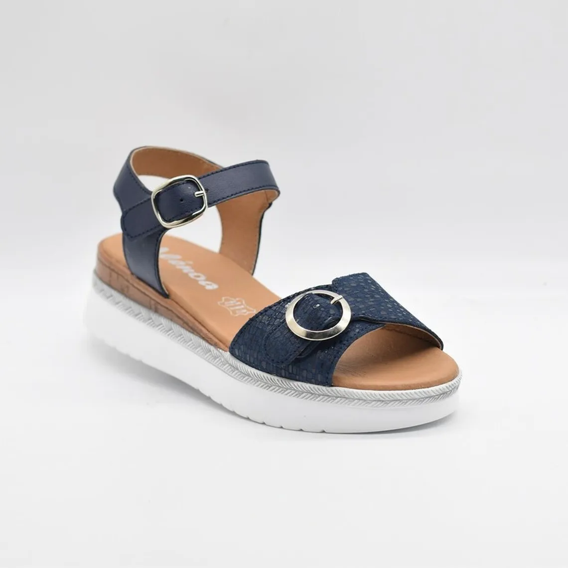 Sandales compensées en cuir marine pour femme | 3 Suisses