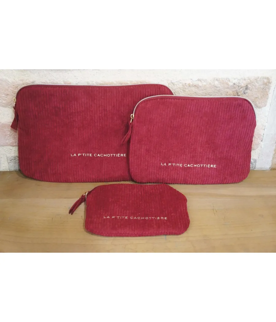 SANTAÏA grande pochette velours côtelé bordeaux idéal voyage papiers maquillage