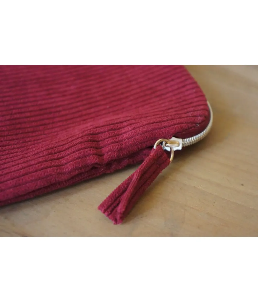 SANTAÏA grande pochette velours côtelé bordeaux idéal voyage papiers maquillage