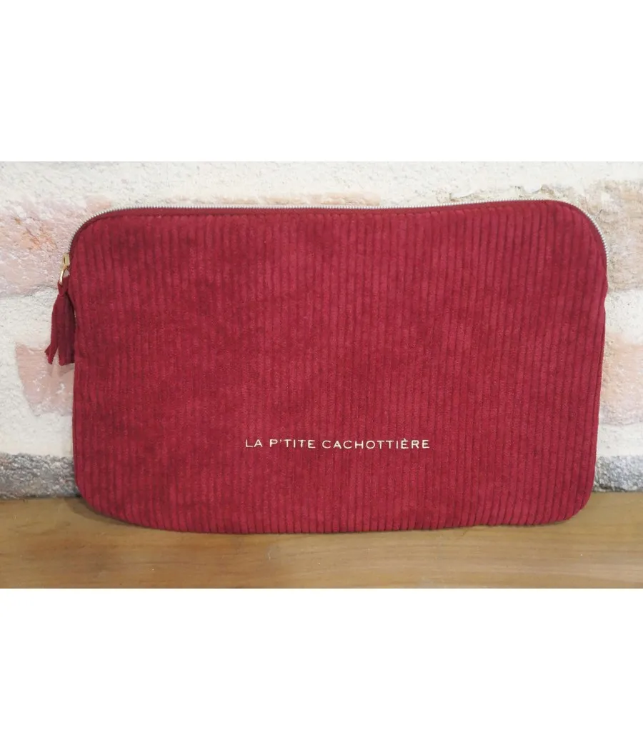 SANTAÏA grande pochette velours côtelé bordeaux idéal voyage papiers maquillage