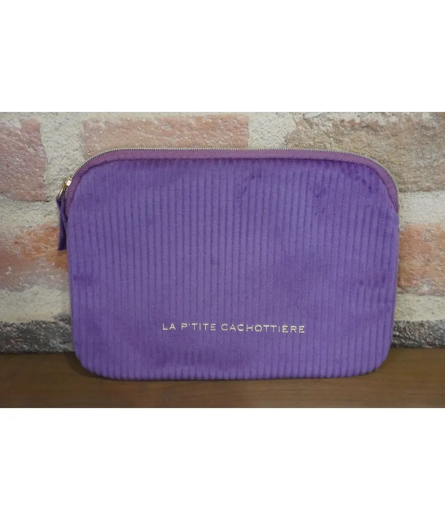 SANTAÏA pochette velours côtelé parme idéal voyage papiers maquillage