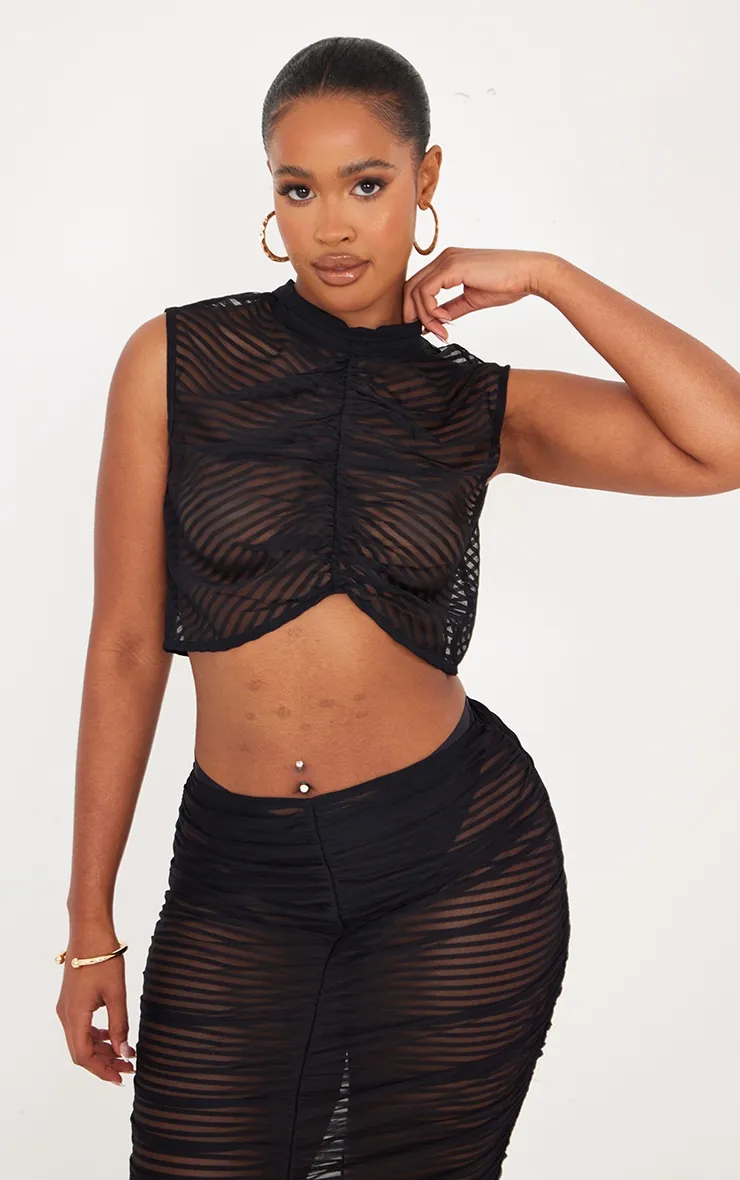 Shape Crop top en mesh transparent noir à col montant