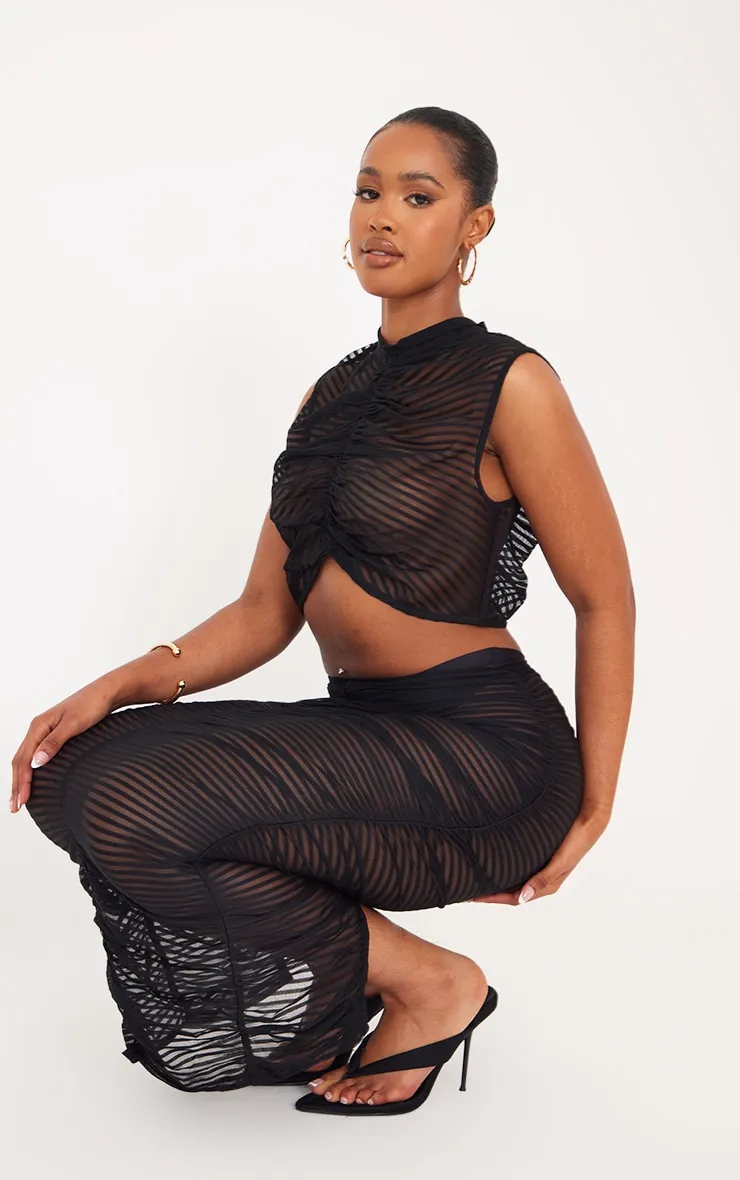 Shape Crop top en mesh transparent noir à col montant