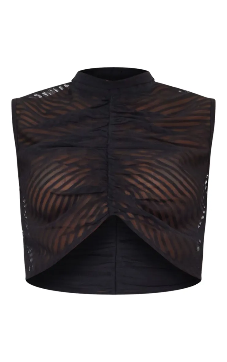 Shape Crop top en mesh transparent noir à col montant