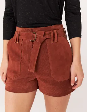 Short taille mi-haute en cuir de chèvre velours femme