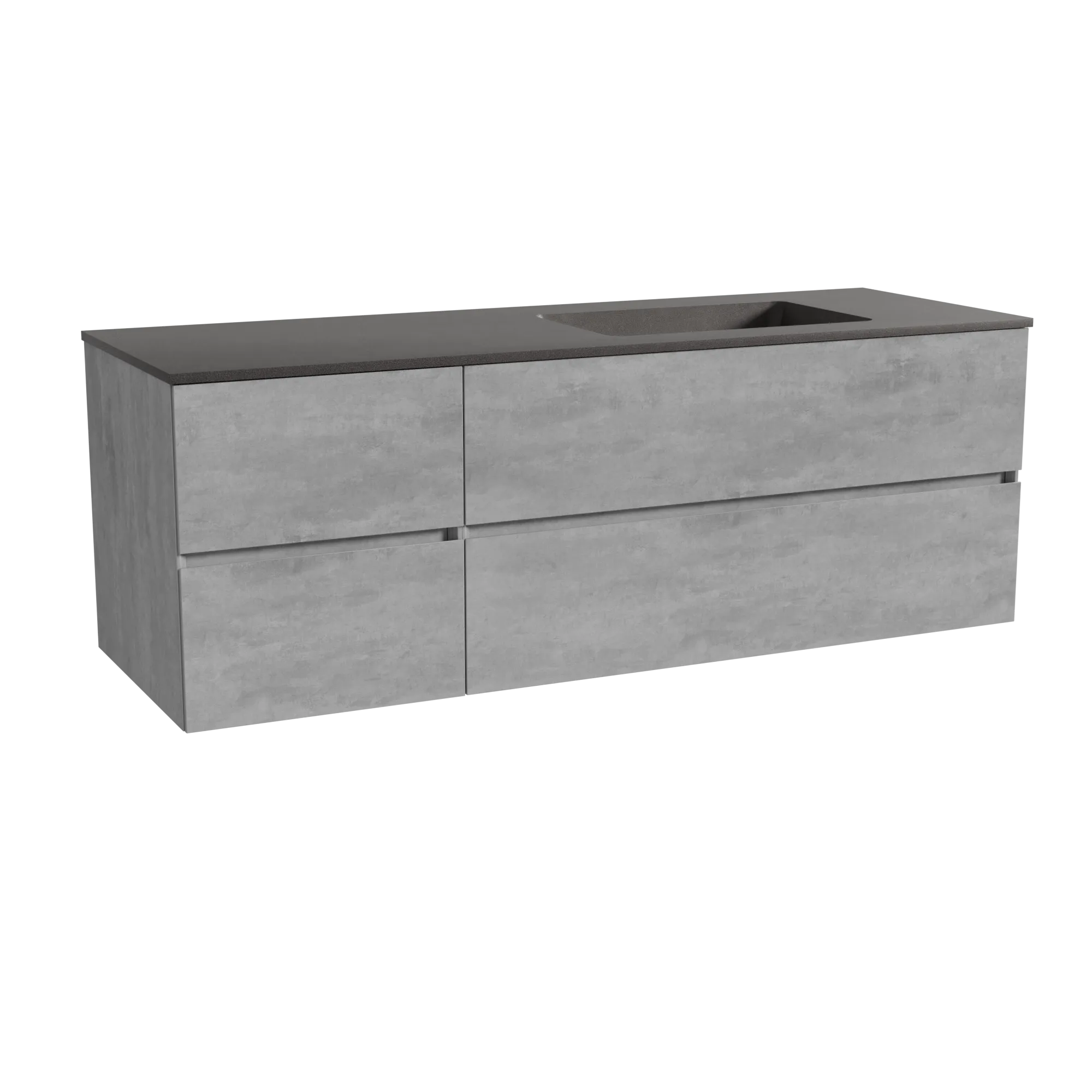Storke Edge meuble salle de bains suspendu 150 x 52 cm béton gris foncé avec Scuro plan vasque asymétrique à droite en quartz no