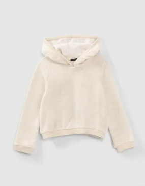 Sweat beige à capuche brodé devant fille