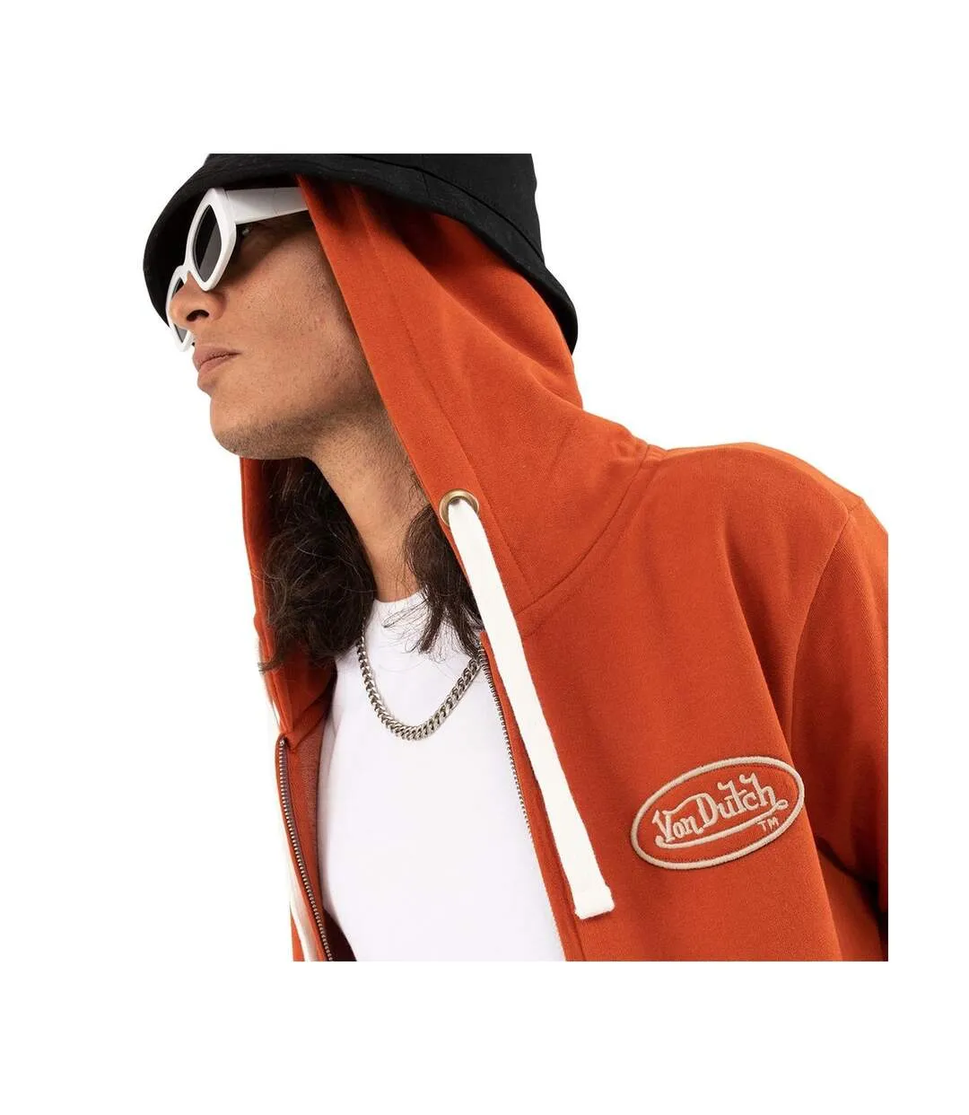 Sweat zippé avec capuche homme molletonné avec borderie en coton Camp Vondutch