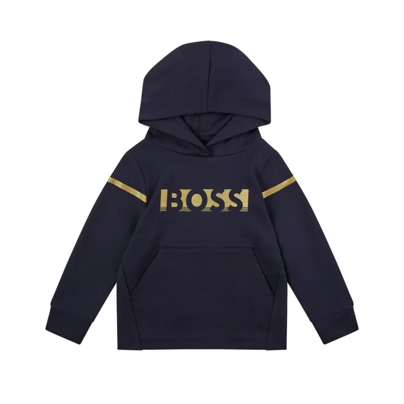 Sweat à capuche BOSS enfant marine avec logo métallisé