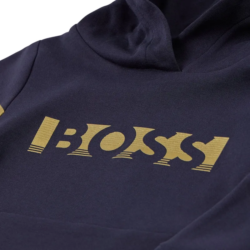 Sweat à capuche BOSS enfant marine avec logo métallisé