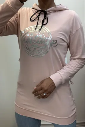 Sweat à capuche rose avec écriture VINTAGE à l'avant