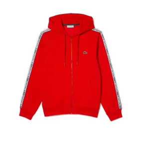 SWEATSHIRT ZIPPÉ À CAPUCHE ROUGE CLASSIC FIT LACOSTE AVEC BANDES SIGLÉES