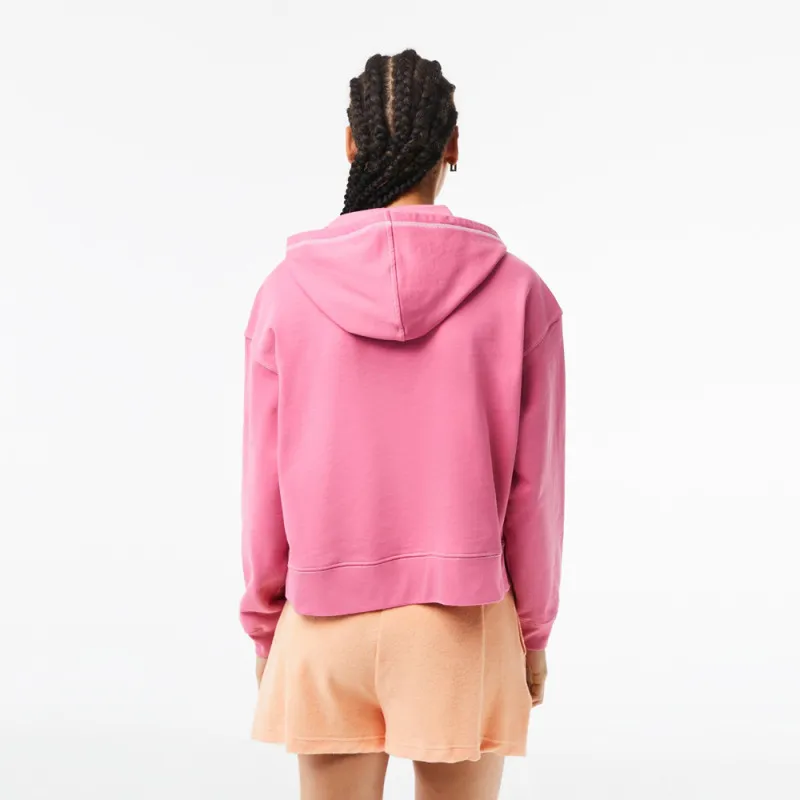 SWEATSHIRT À CAPUCHE FEMME LACOSTE OVERSIZE FIT ROSE AVEC MARQUAGE CONTRASTÉ