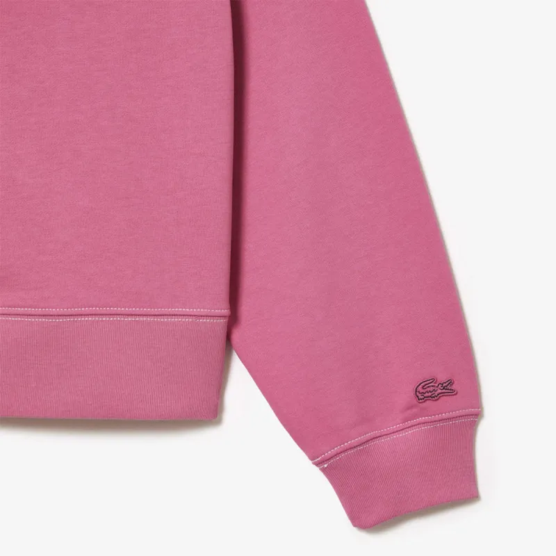 SWEATSHIRT À CAPUCHE FEMME LACOSTE OVERSIZE FIT ROSE AVEC MARQUAGE CONTRASTÉ