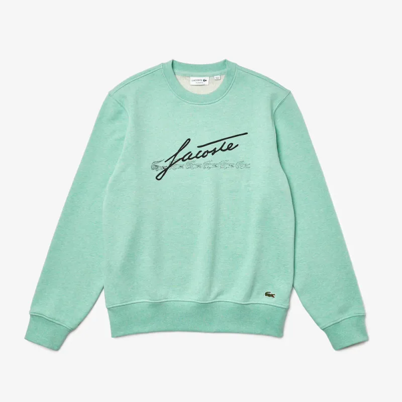 Sweatshirt à col rond Lacoste en molleton de coton imprimé signature vert