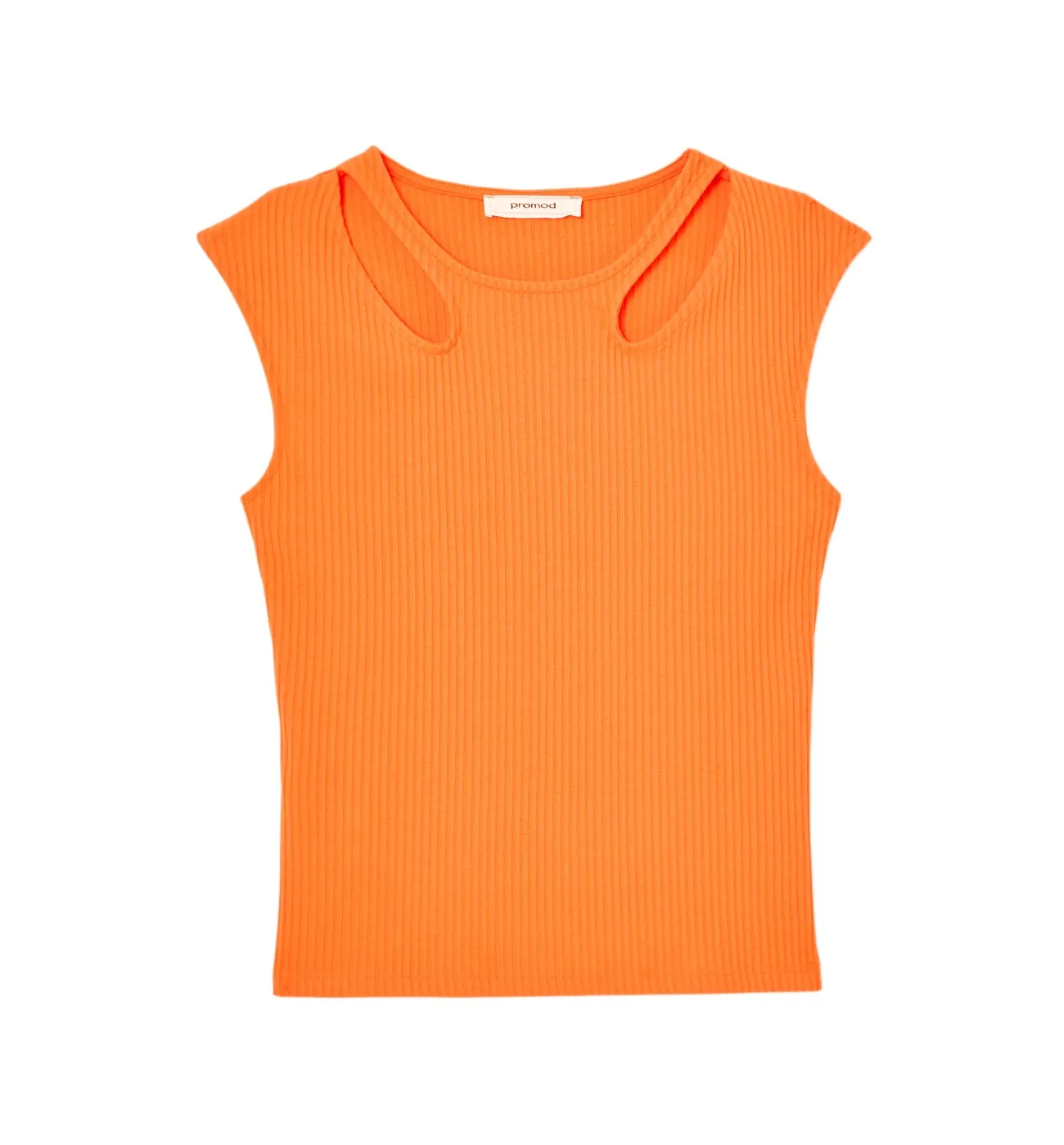 T-shirt côtelé découpé Femme - Orange