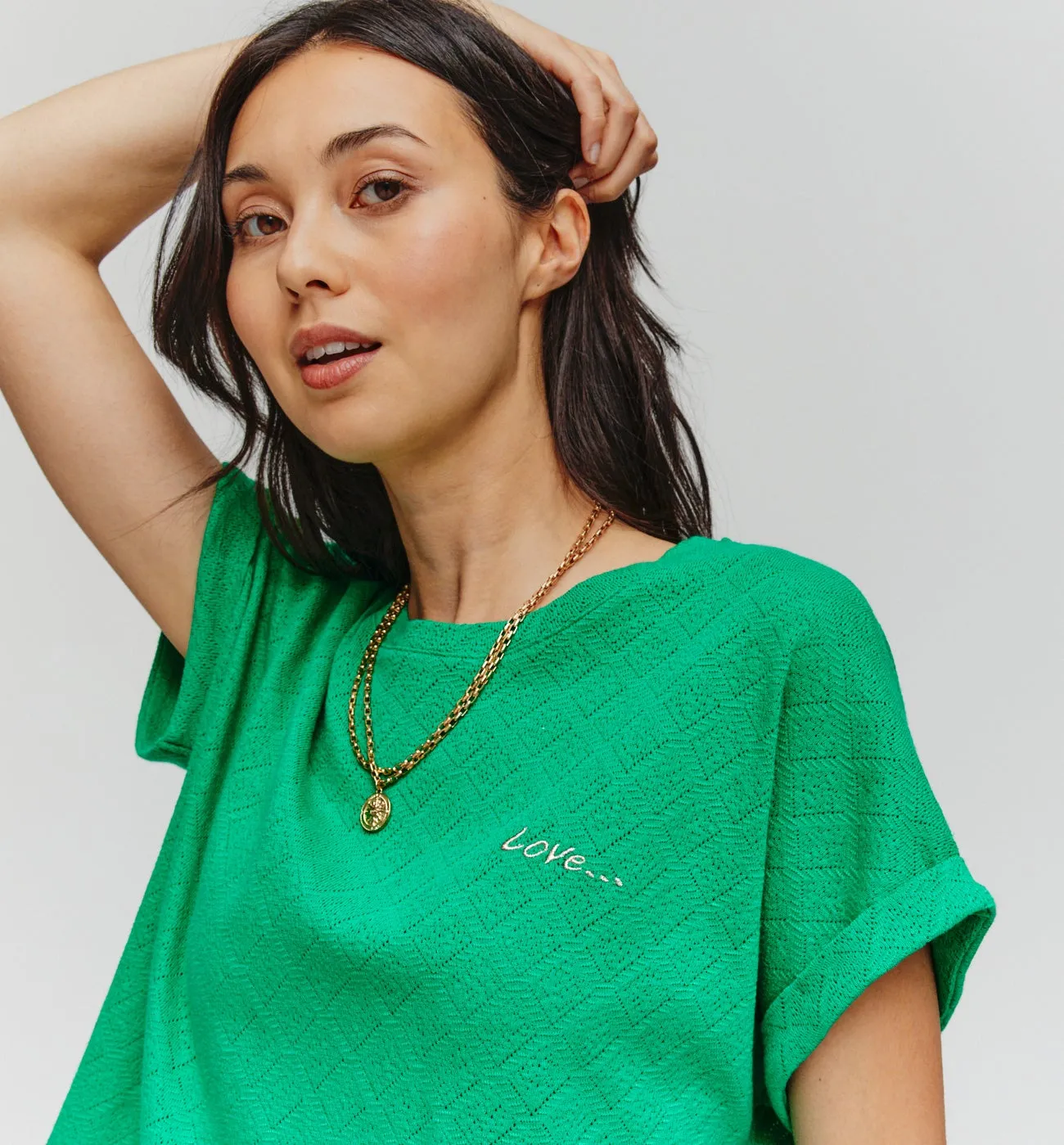 T-shirt en maille pointelle - Vert