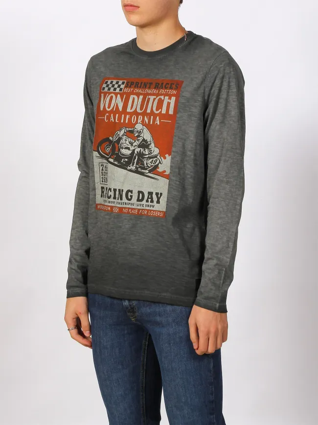 T-shirt manches longues racing day gris homme - Von Dutch | wimod