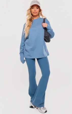 T-shirt oversize style boyfriend en coton bleu gris à manches longues