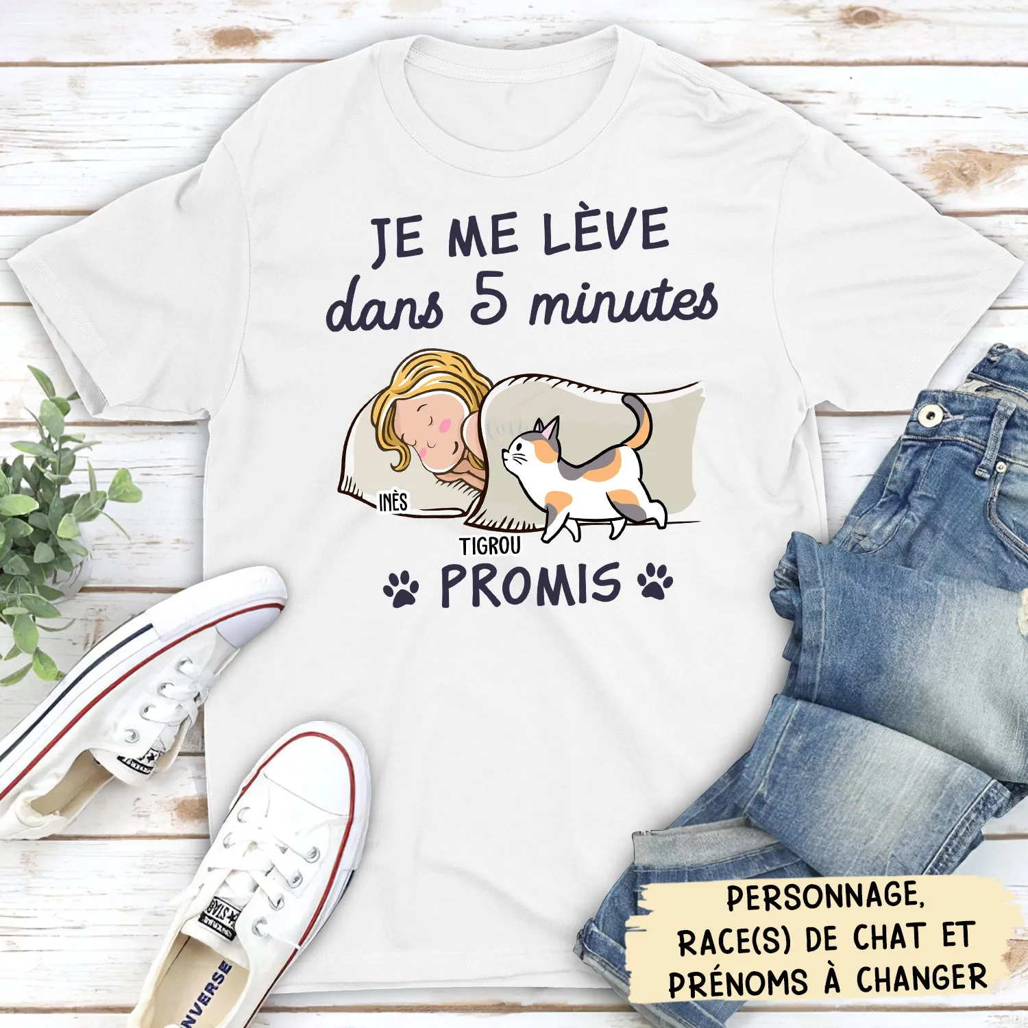 T-shirt Unisex Personnalisé - Je Me Lève Dans 5 Minutes Promis