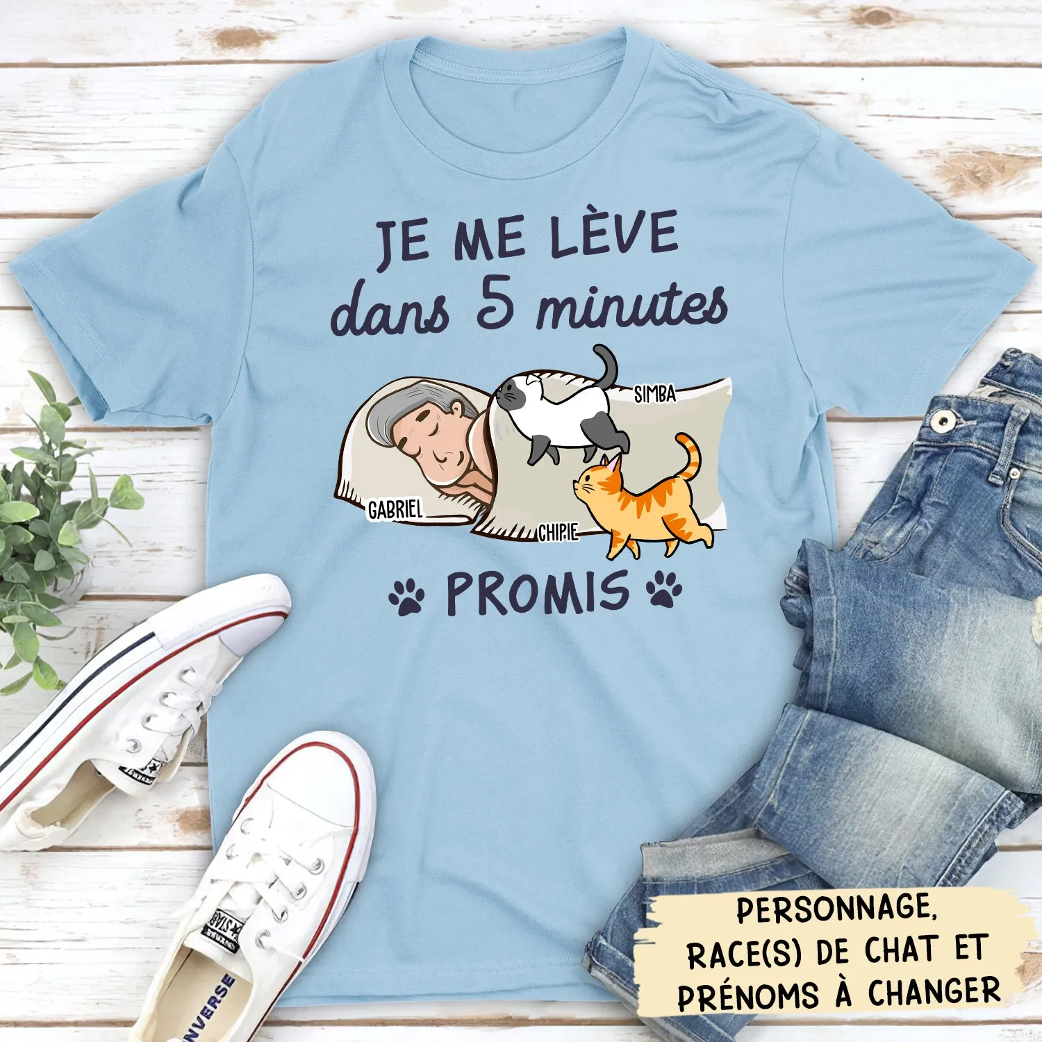 T-shirt Unisex Personnalisé - Je Me Lève Dans 5 Minutes Promis