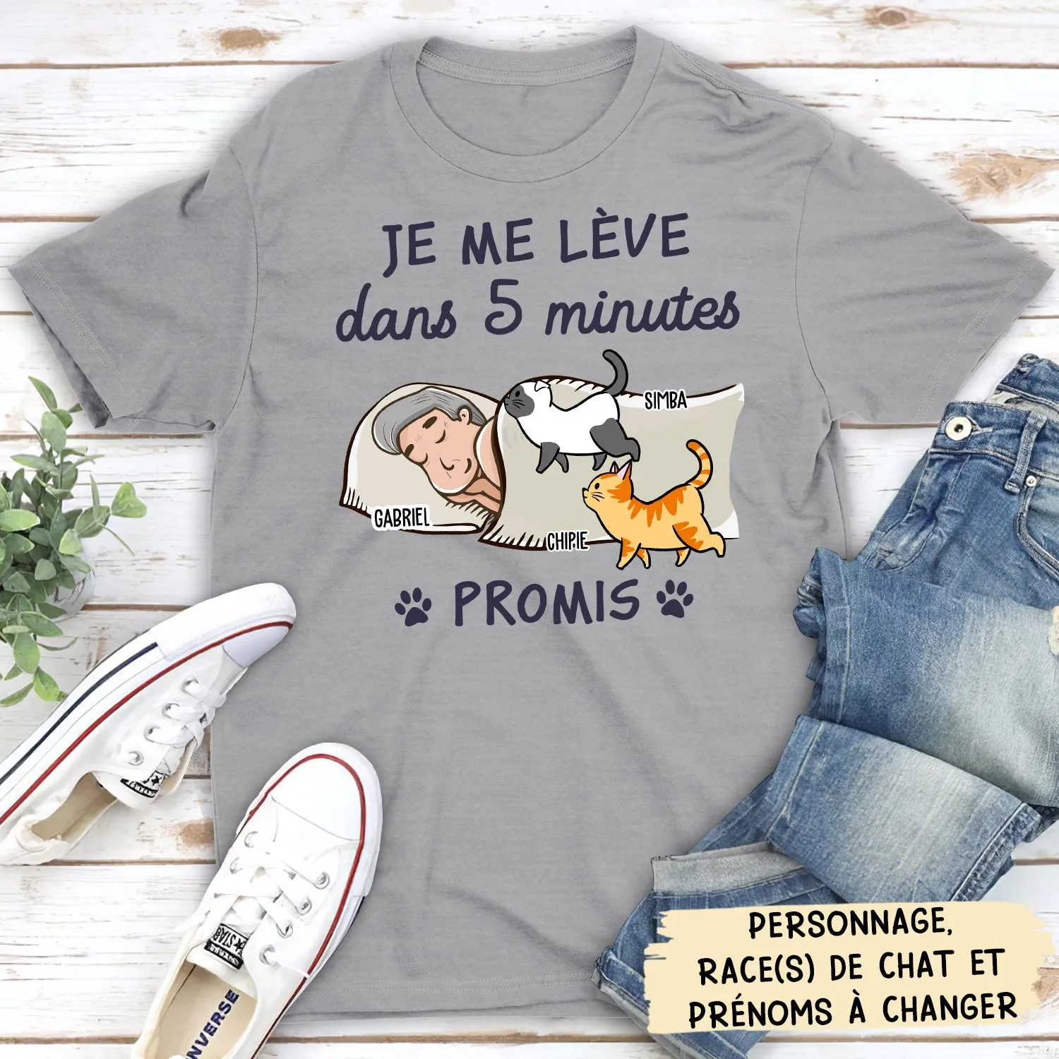 T-shirt Unisex Personnalisé - Je Me Lève Dans 5 Minutes Promis