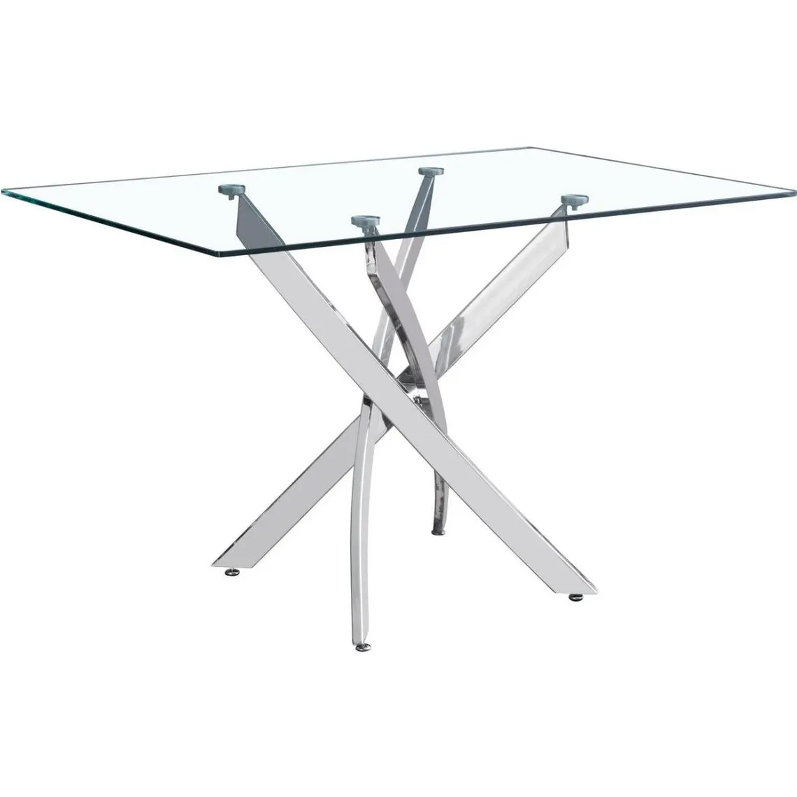 Table de repas rectangle 130cm pieds en métal chrome et plateau en verre ROMI Argent | 3 Suisses