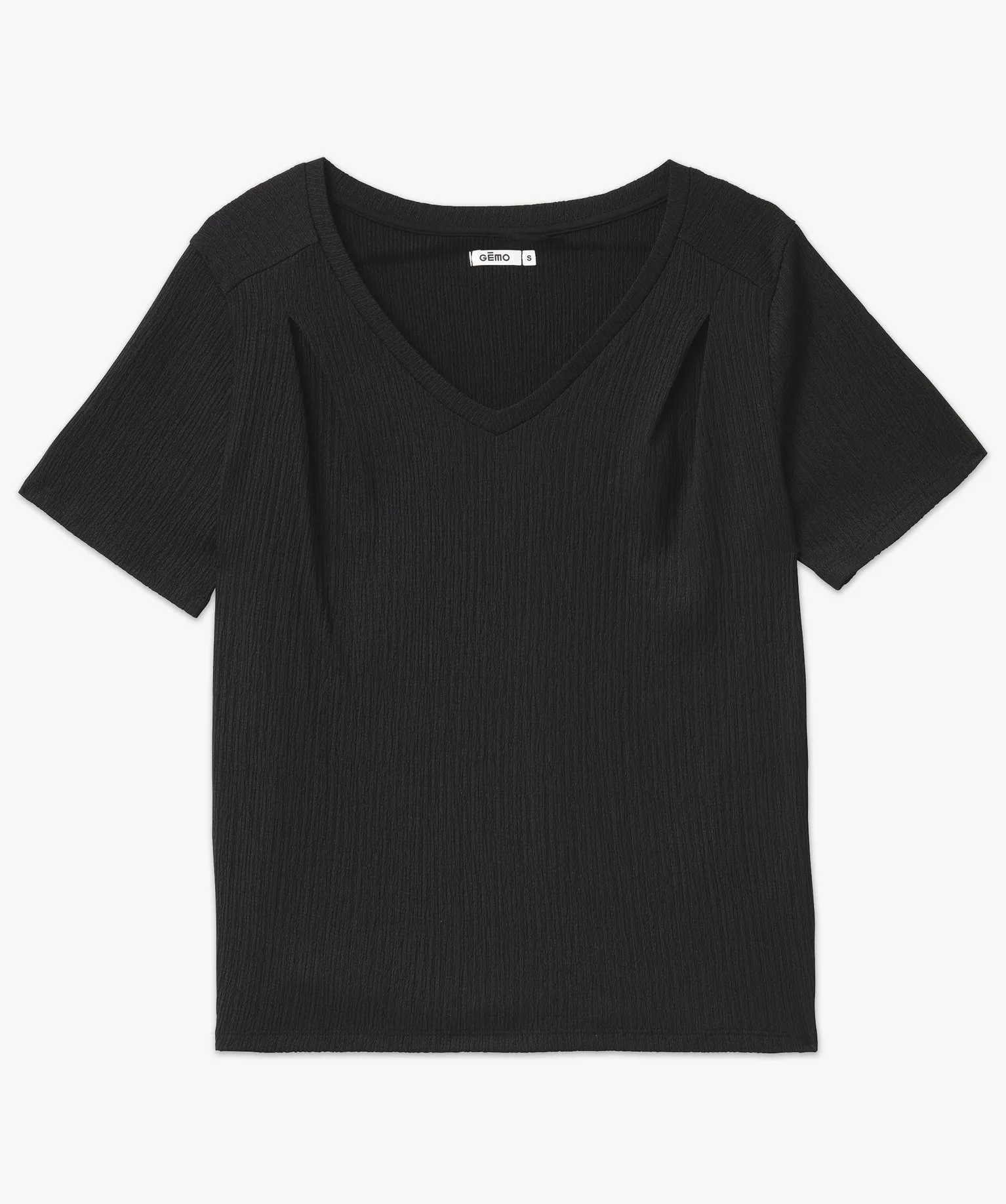 tee-shirt manches courtes en maille texturee a col v femme noir t-shirts manches courtes