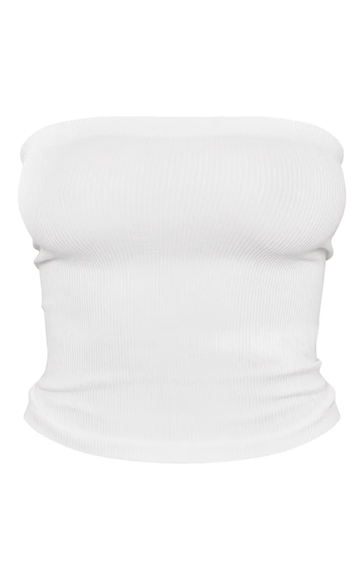 Top bustier blanc côtelé à détail contours