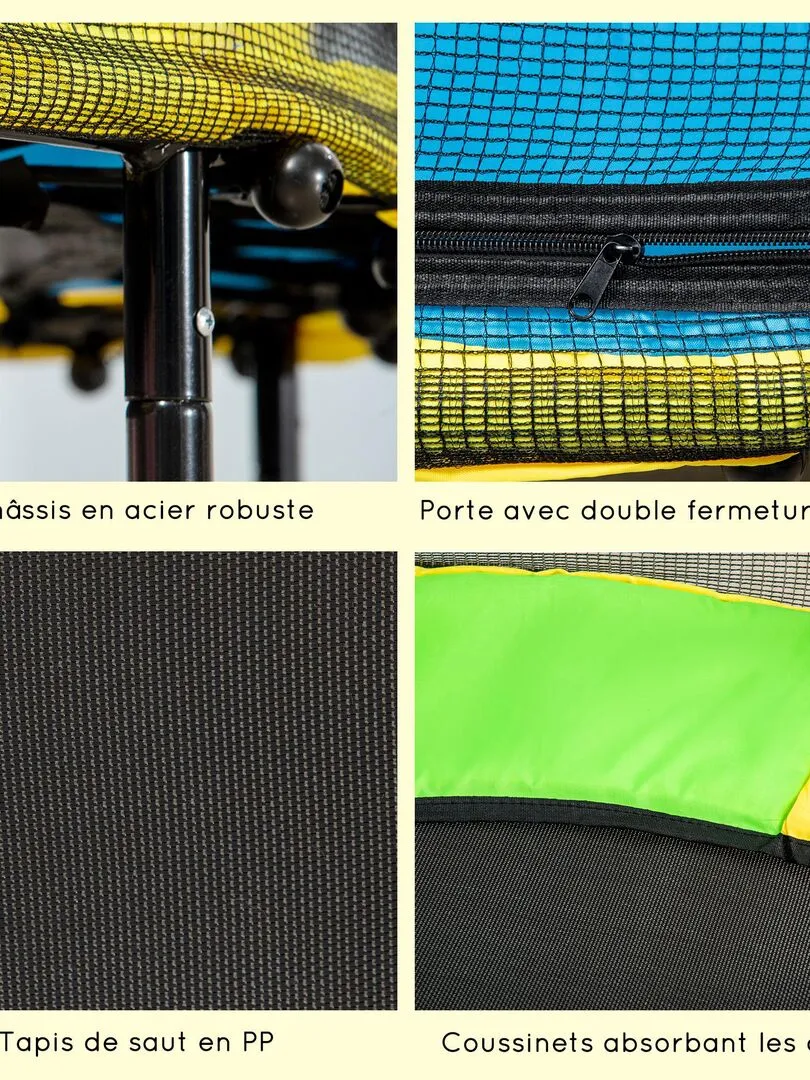 Trampoline enfant Ø 1,40 m 6 poteaux accessoires inclus multicolore - Noir